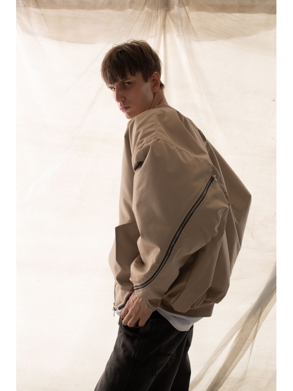 Oversized zipper bomber jacket in mocca