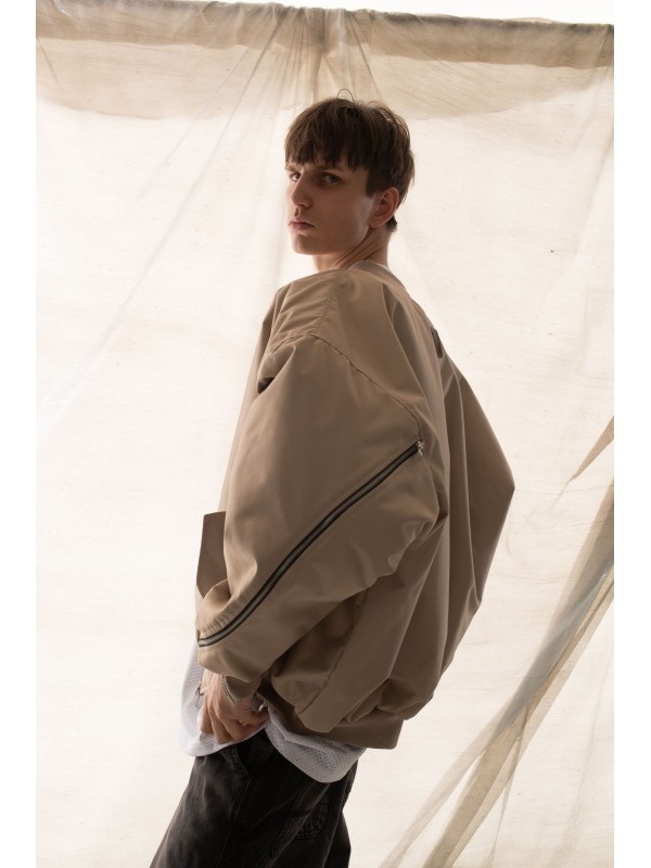 Oversized zipper bomber jacket in mocca