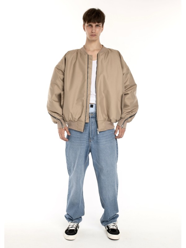 Oversized zipper bomber jacket in mocca