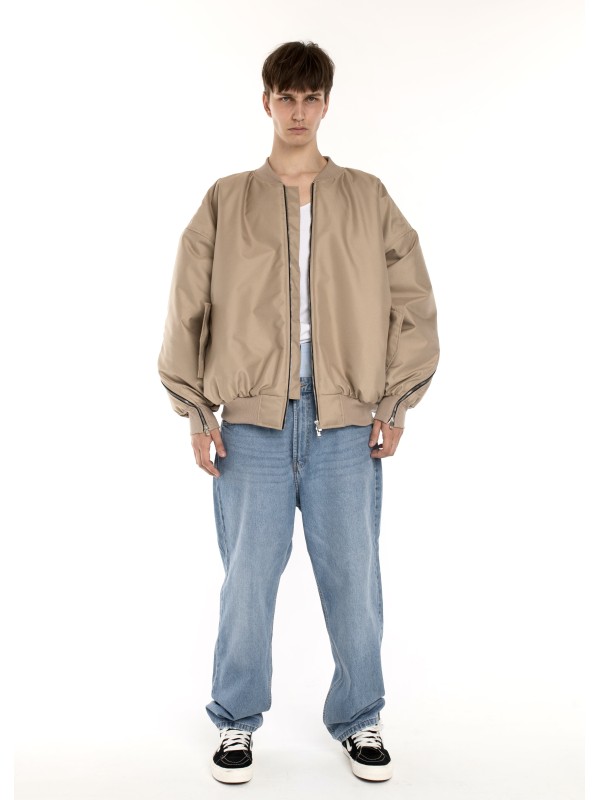 Oversized zipper bomber jacket in mocca