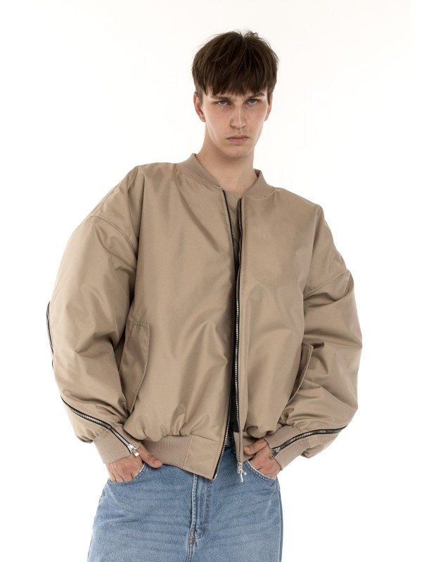 Oversized zipper bomber jacket in mocca