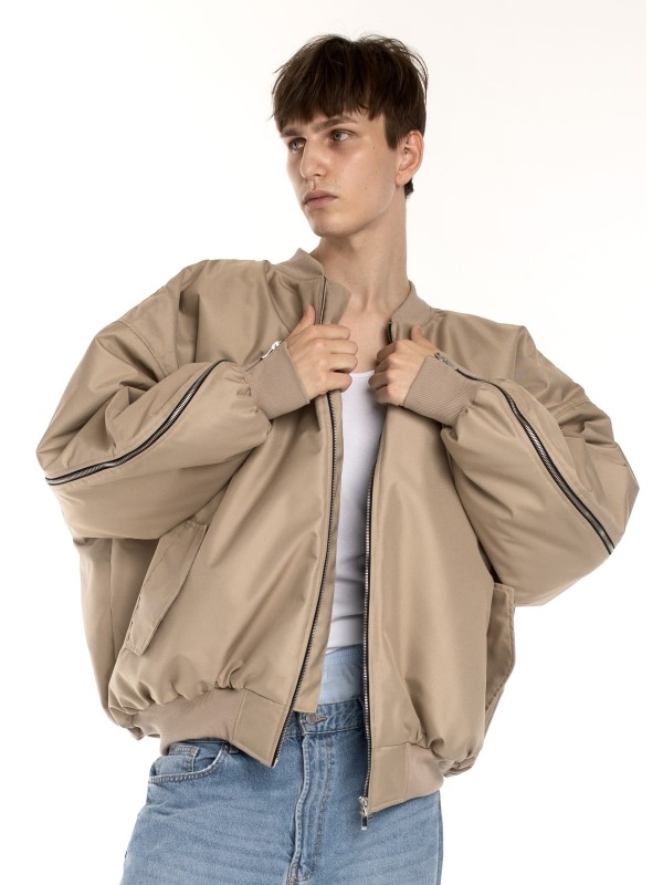 Oversized zipper bomber jacket in mocca