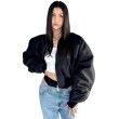 Shorty zipper oversized bomber jacket in black