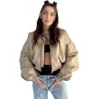 Shorty zipper oversized bomber jacket in mocca