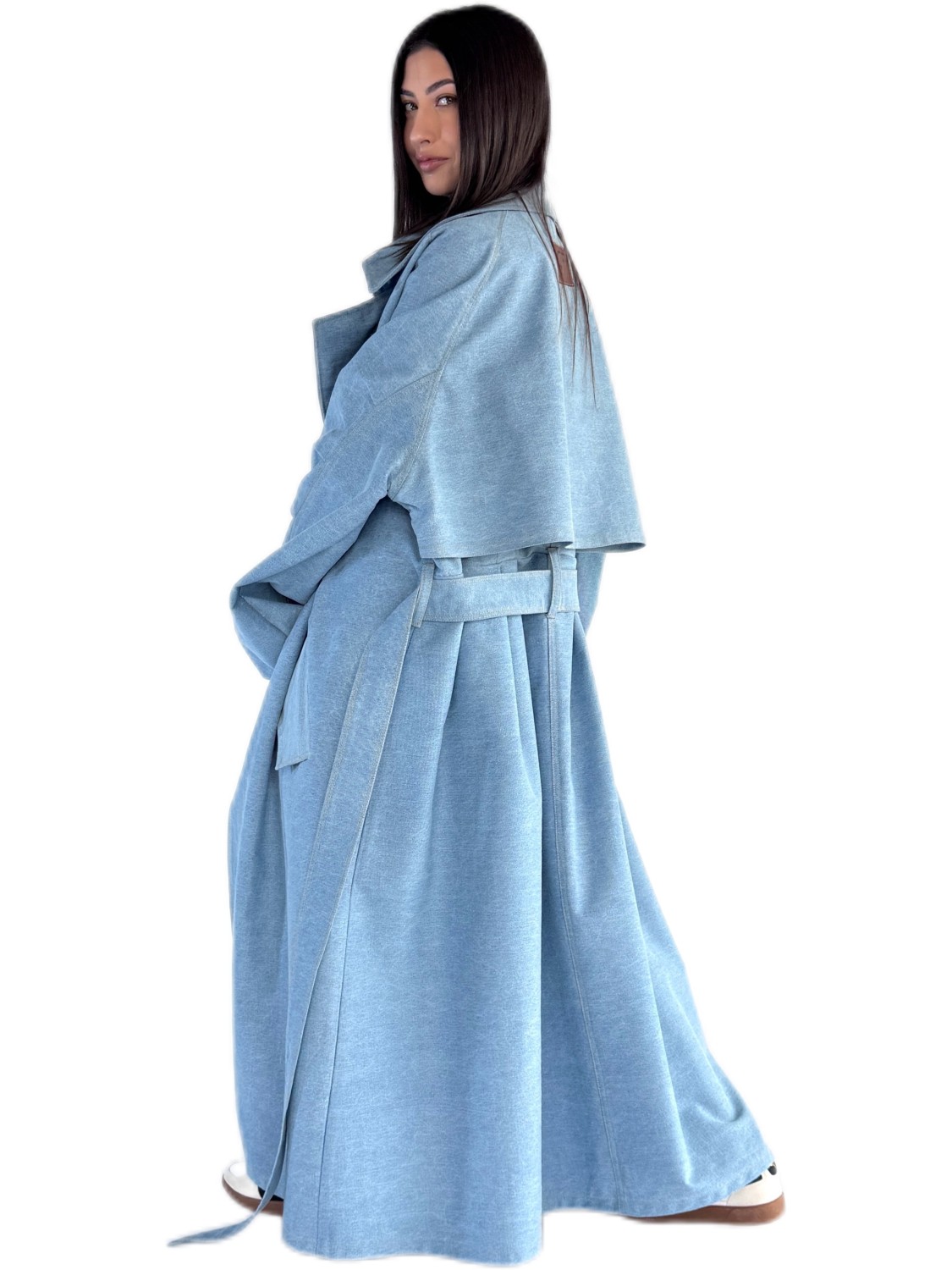 Oversize maxi trench denim coat in light blue Oversize maxi trench denim coat in light blue