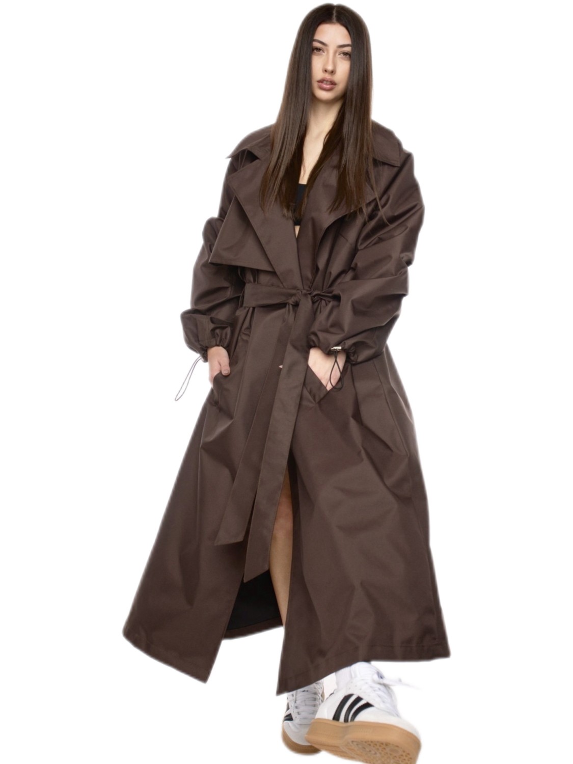 Oversized maxi trench coat in praline