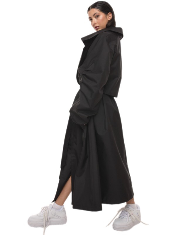 Oversize maxi trench coat in black