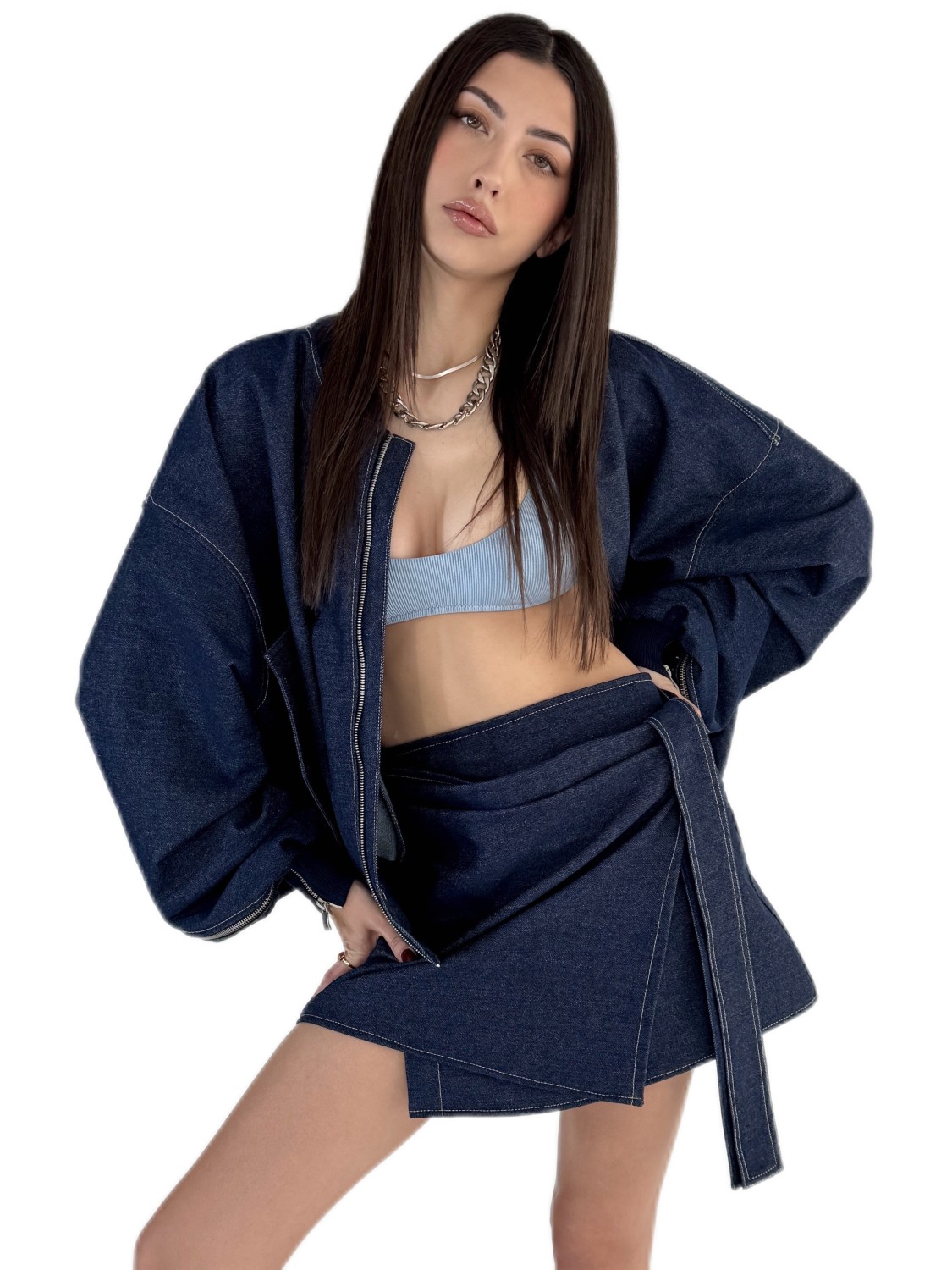 Mini spódnica kopertowa dark denim