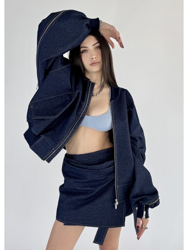 Tie waist mini wrap skirt in dark denim