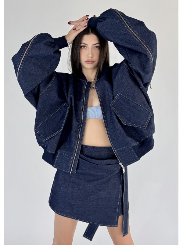 Tie waist mini wrap skirt in dark denim