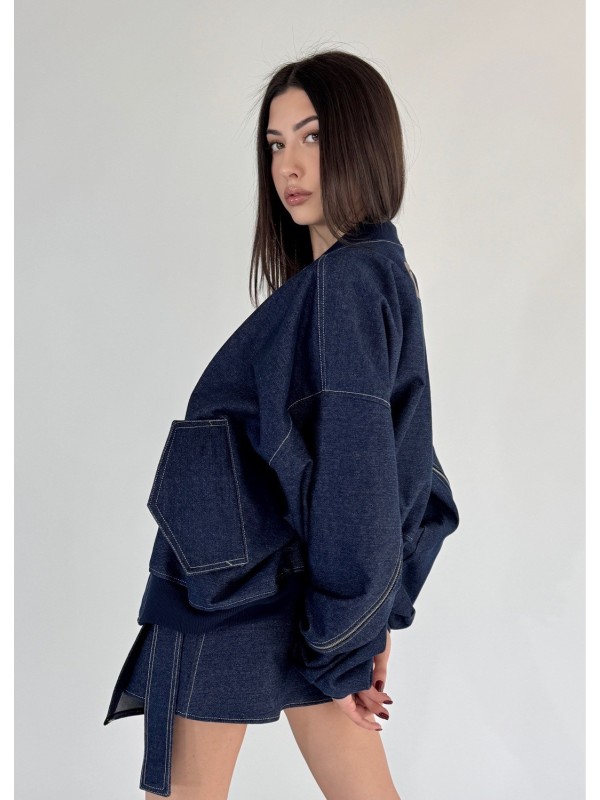 Krótka kurtka bomber zipper denim dark blue