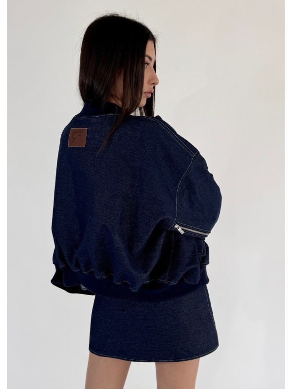 Krótka kurtka bomber zipper denim dark blue