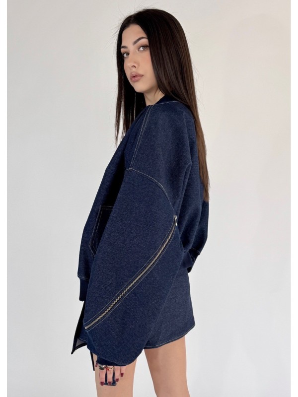 Krótka kurtka bomber zipper denim dark blue
