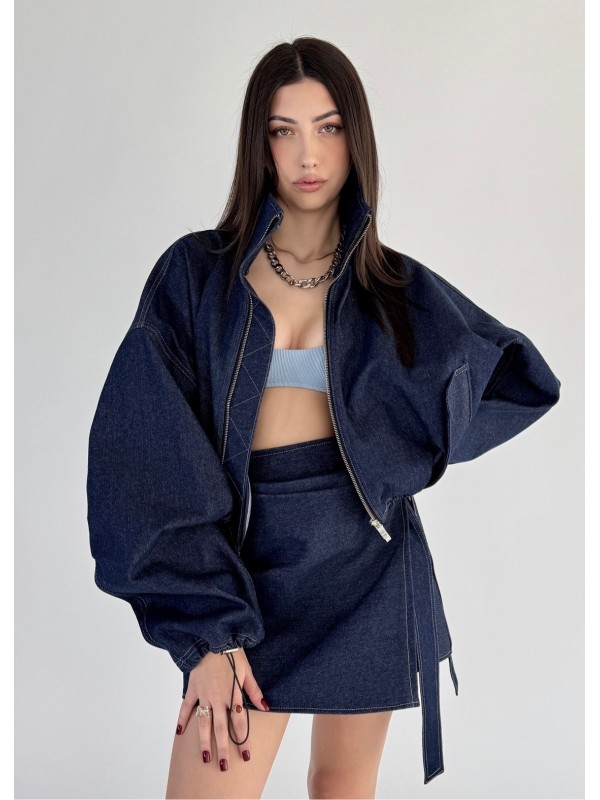 Krótka kurtka bomber collar denim dark blue