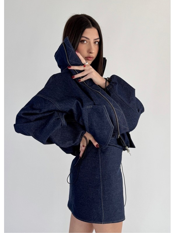 Krótka kurtka bomber collar denim dark blue