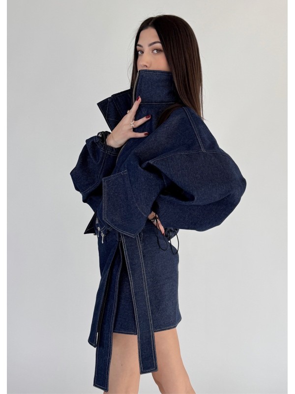 Krótka kurtka bomber collar denim dark blue