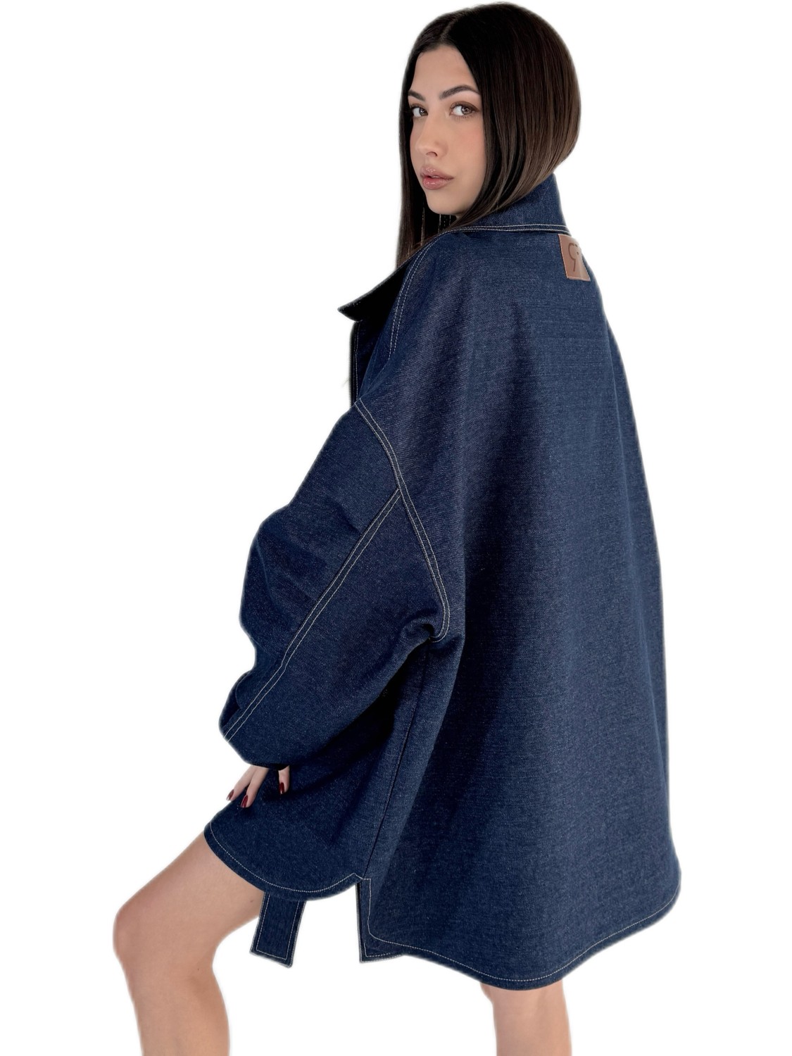 Oversized sweatshirt jacket in dark denim