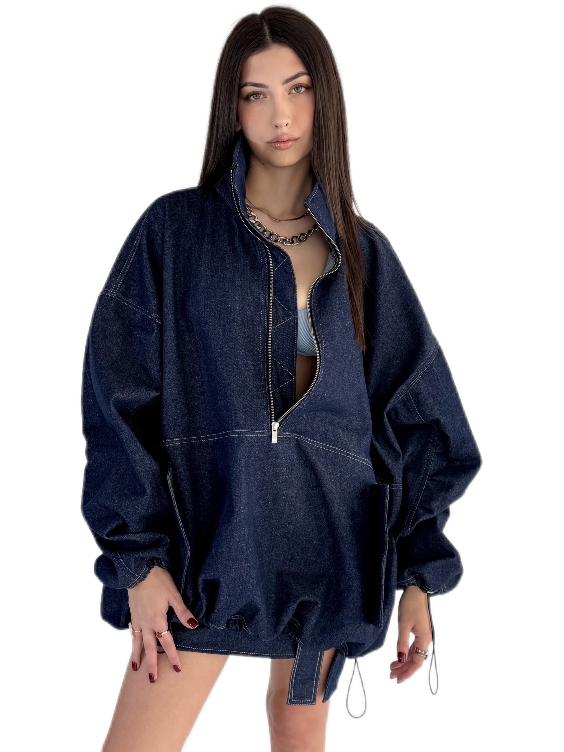 LooseZip oversize denim sweatshirt in dark blue