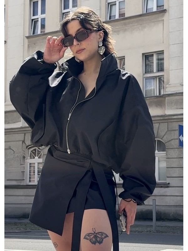 Tie waist mini wrap skirt in black