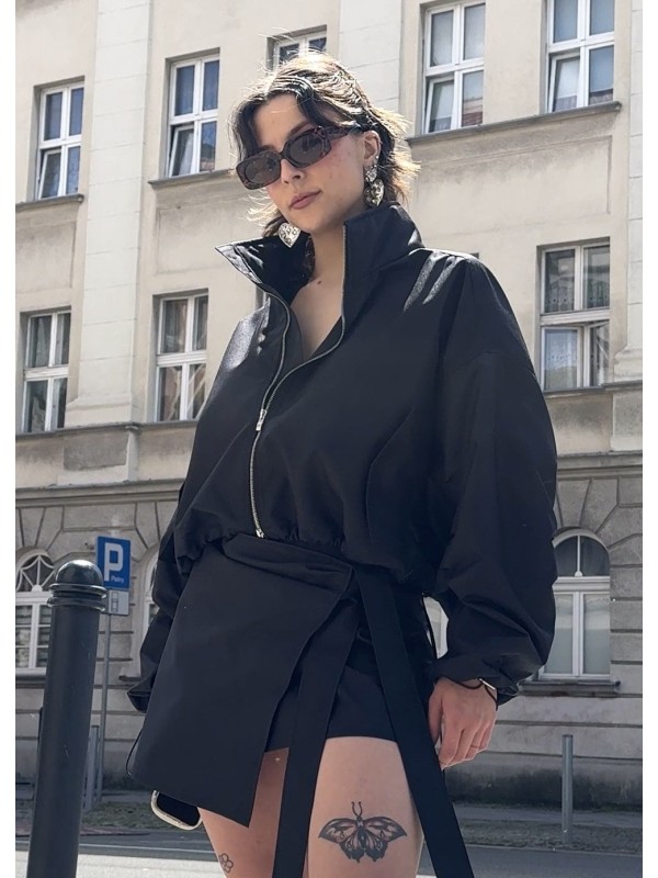 Tie waist mini wrap skirt in black
