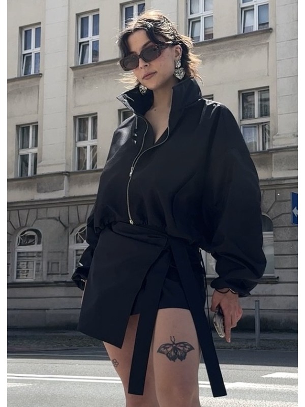Tie waist mini wrap skirt in black