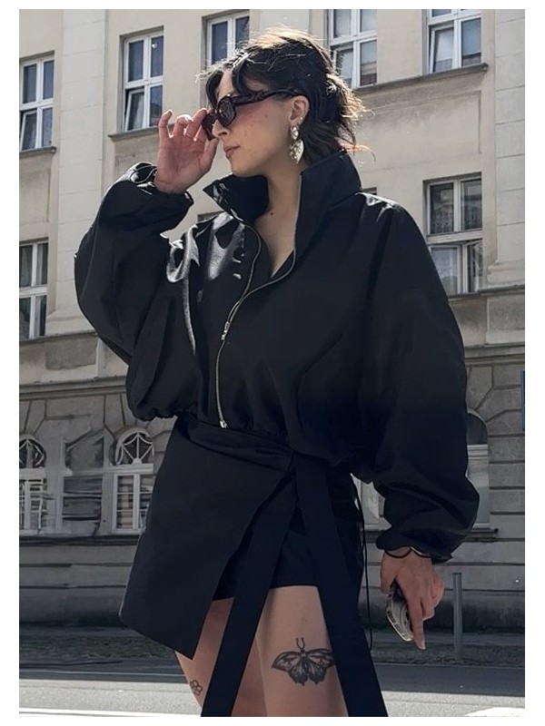 Tie waist mini wrap skirt in black