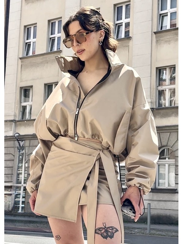 Shorty collar bomber jacket in mocca