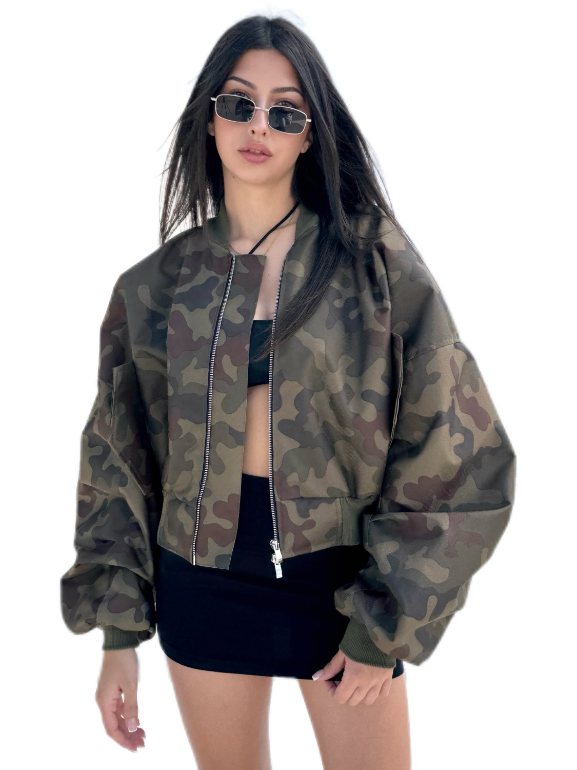 Shorty oversized bomber jacket in camo