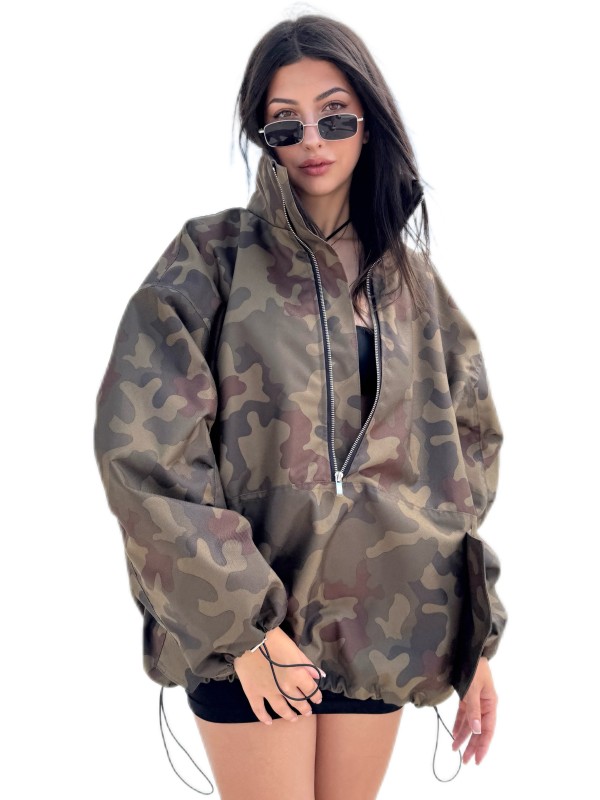 Camo looseZip oversize jacket