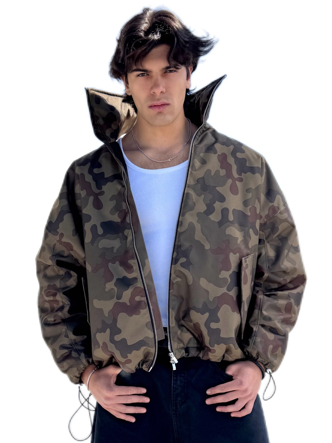 Camo oversized collar bomber jacket