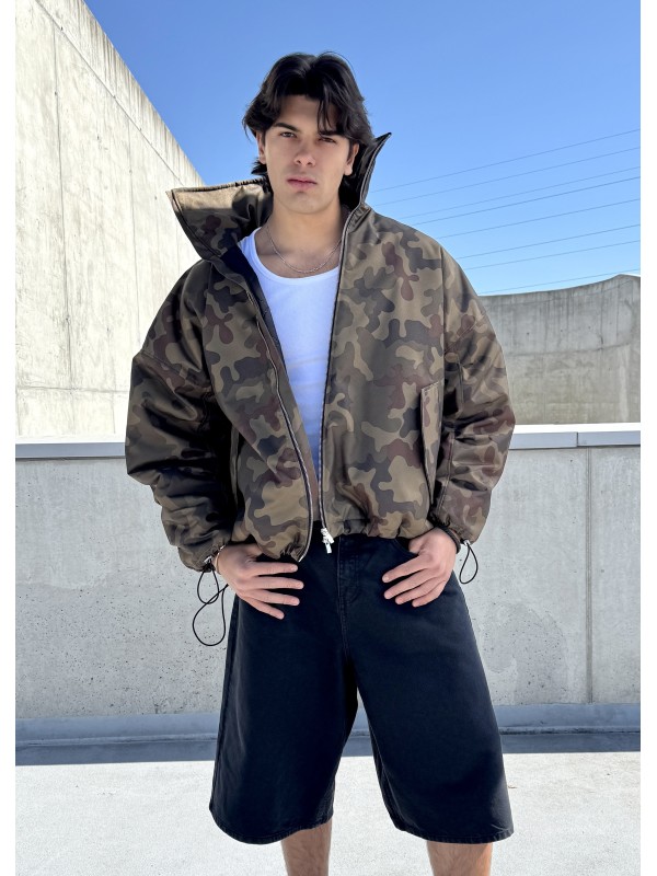 Camo oversized collar bomber jacket