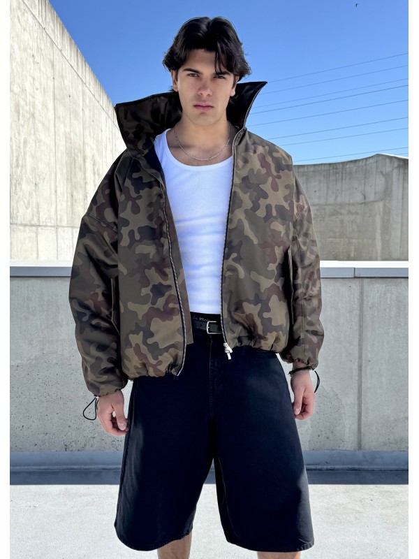 Camo oversized collar bomber jacket