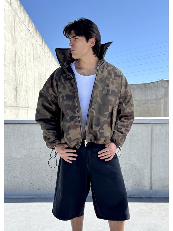 Camo oversized collar bomber jacket