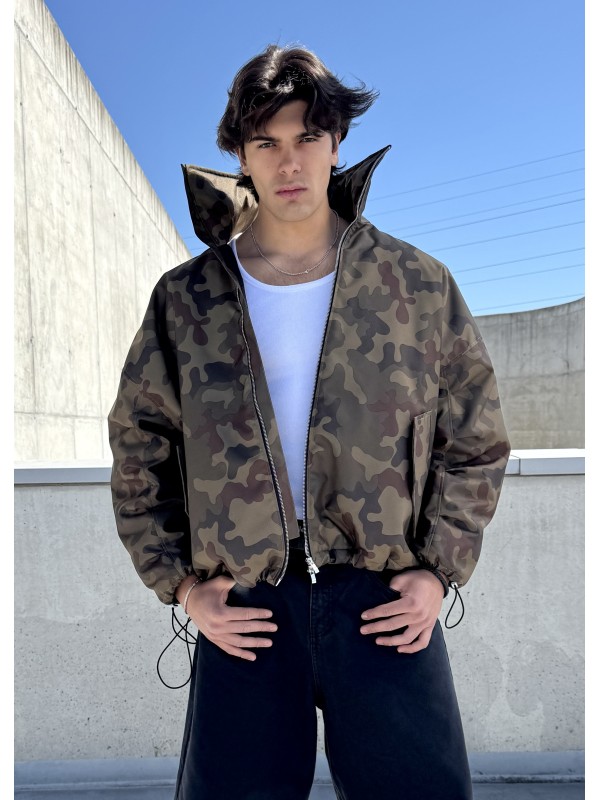 Camo oversized collar bomber jacket