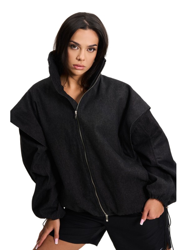Parachute washed black denim bomber jacket