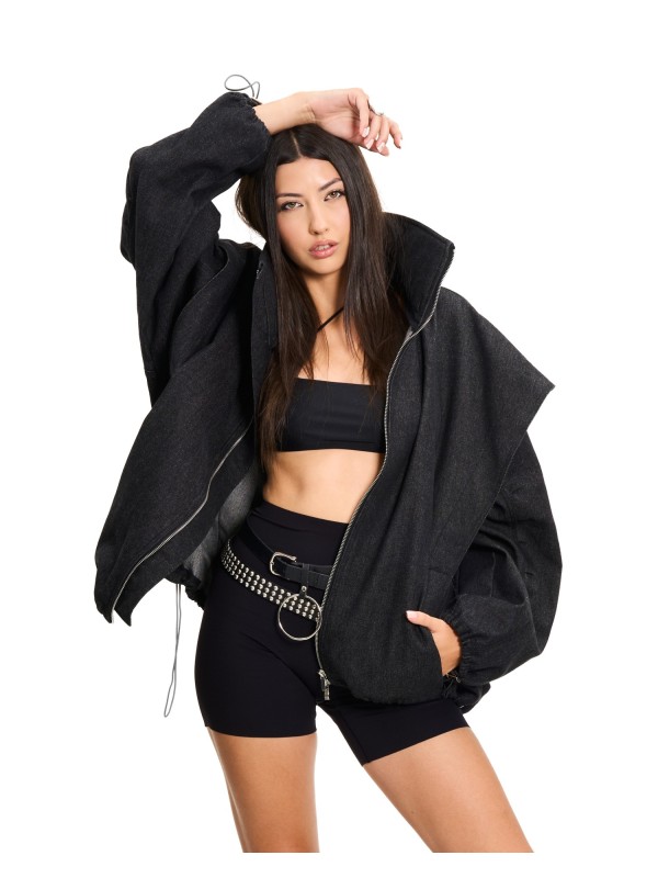 Parachute washed black denim bomber jacket