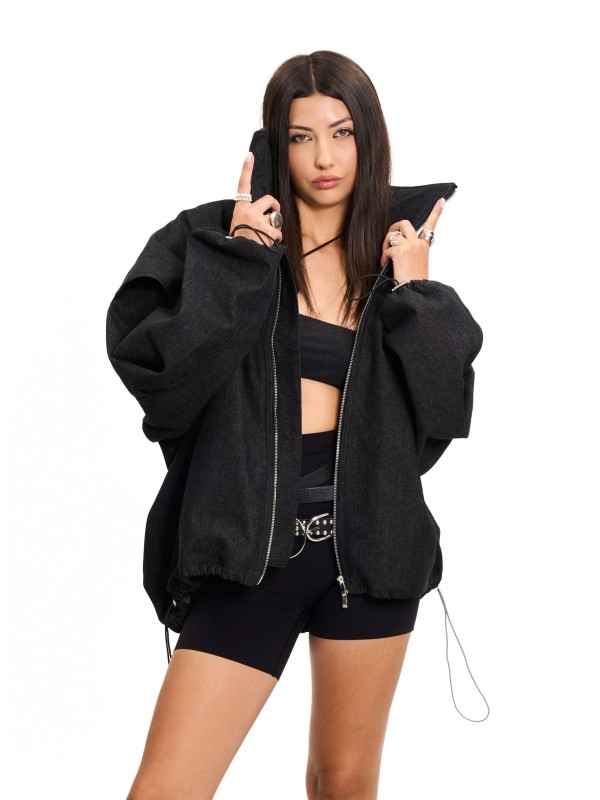 Parachute washed black denim bomber jacket