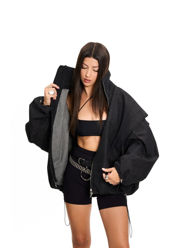 Parachute washed black denim bomber jacket