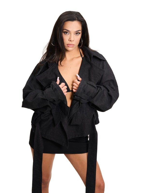 Boxy crop trench denim jacket