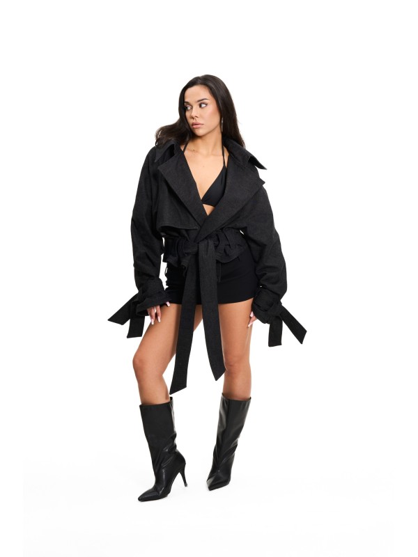 Boxy crop trench denim jacket
