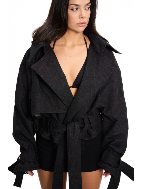 Boxy crop trench denim jacket