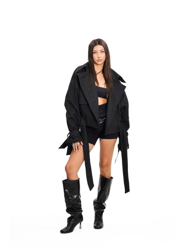 Boxy crop trench denim jacket