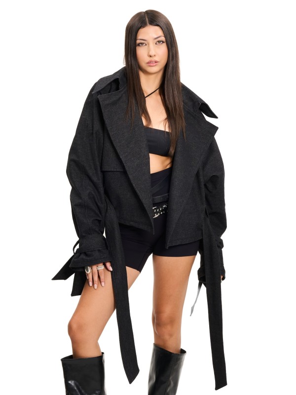 denim crop boxy trench jacket