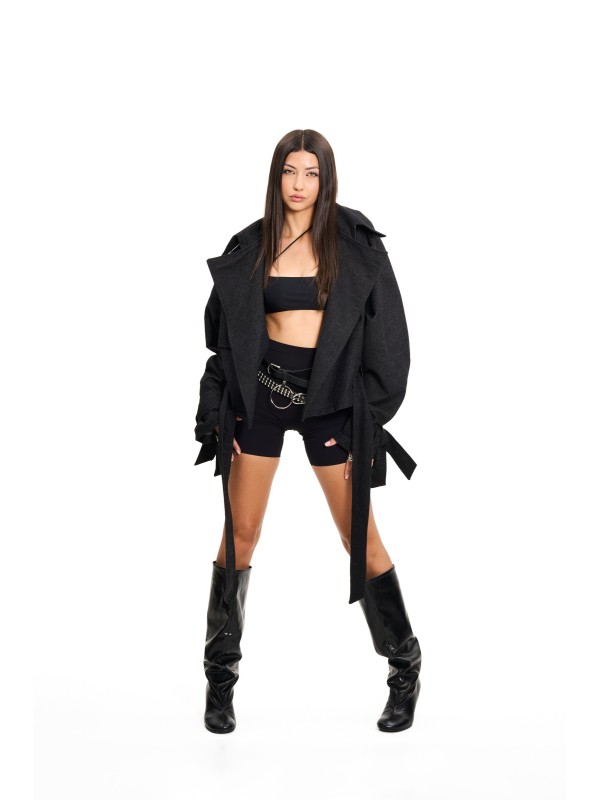 Boxy crop trench denim jacket