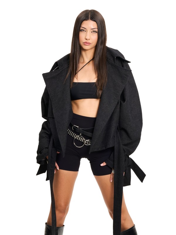 Boxy crop trench denim jacket