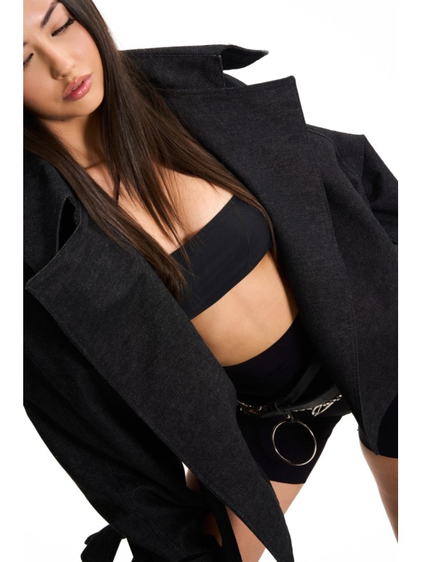 Boxy crop trench denim jacket