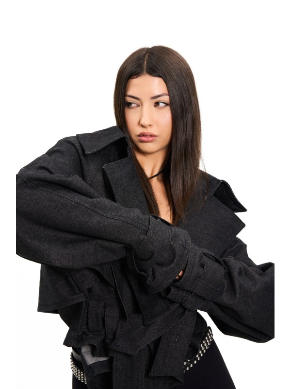 Boxy crop trench denim jacket
