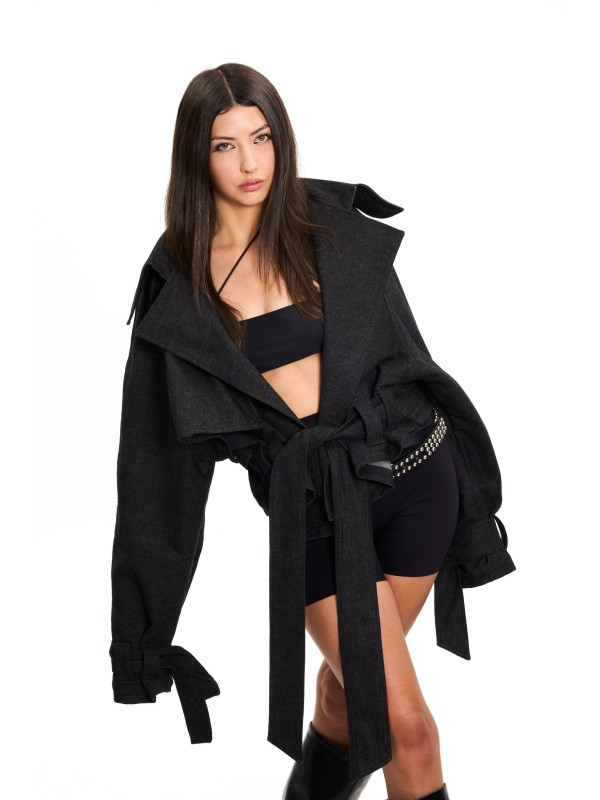 Boxy crop trench denim jacket