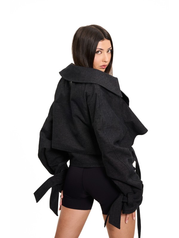 Boxy crop trench denim jacket