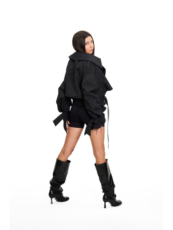 Boxy crop trench denim jacket
